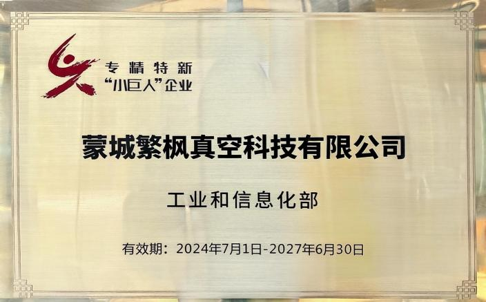 蒙城繁枫真空科技有限公司 工业和信息化部