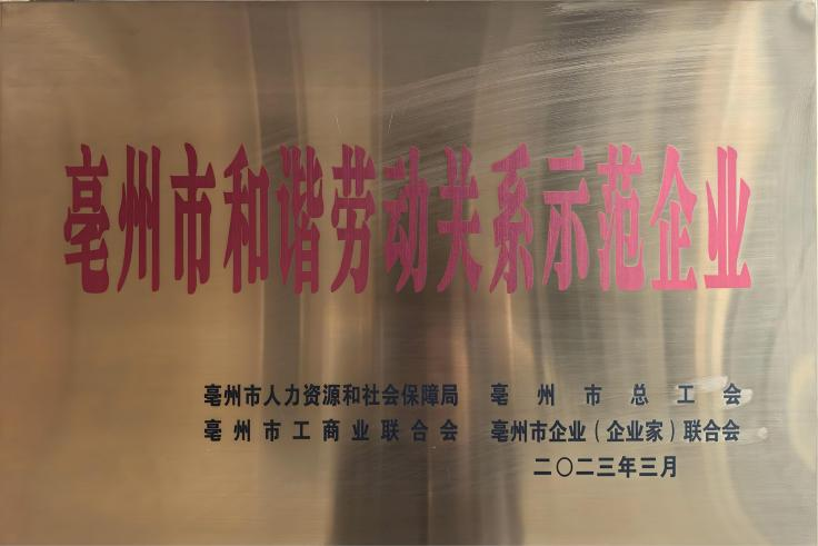 亳州市和谐劳动关系示范企业